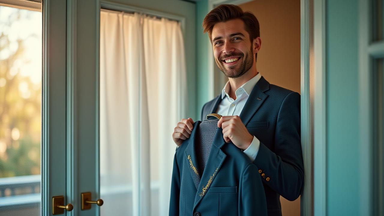 Happy New Yorker receiving fresh laundry from Nova Dry Clean