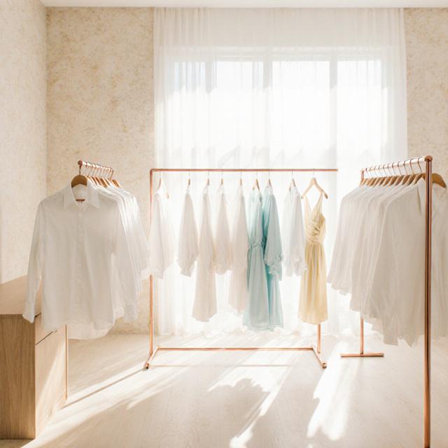 Professionally cleaned garments in a bright laundry setting