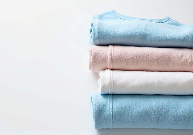 Neatly folded laundry stacked and ready for delivery